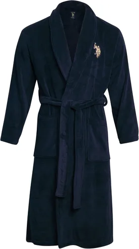 Vista 3 de U.S. Polo Assn. Bata de baño para hombre Bata de forro polar de felpa con cuello de chal
