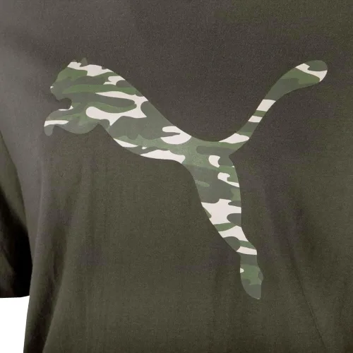 Vista 3 de Puma Hombres Forest Camo Cat Crew Cuello Manga Corta Atlético Tops Casual - Verde
