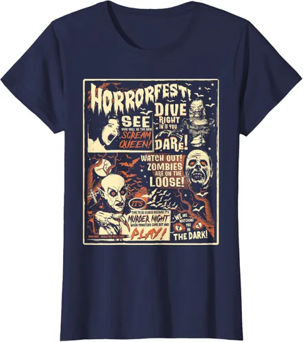 Vista 29 de Camiseta de terror vintage con póster de Halloween y película de terror Negro