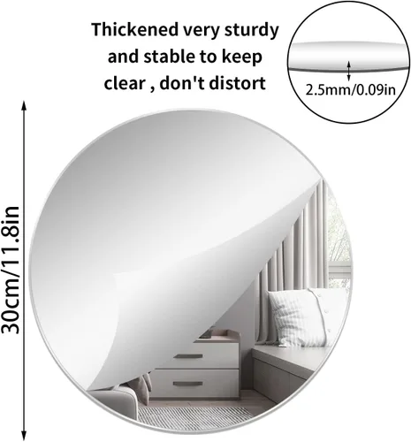 Vista 2 de Azulejos de espejo de pared redondos de 12'', reflejo de alta claridad, autoadhesivos, láminas de espejo acrílico, pegatinas circulares para baño