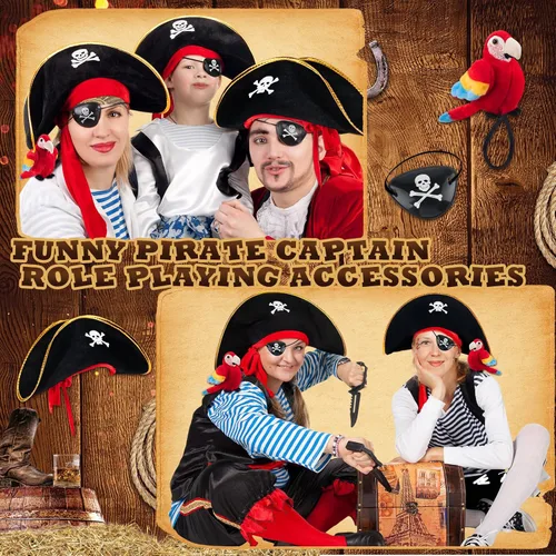Vista 5 de HyDren Juego de 6 piezas de sombrero de capitán con estampado de calavera