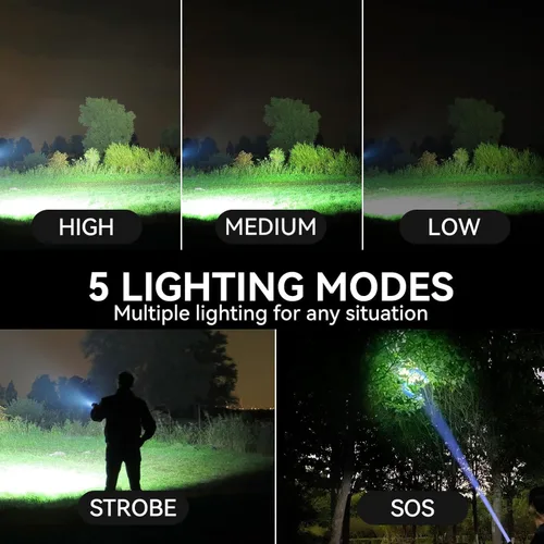 Vista 4 de Linternas Recargables de 90,000 Lúmenes Altos, Paquete de 2 Linternas LED Súper Brillantes con 5 Modos, Linterna de Alta Potencia para el Hogar
