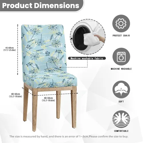 Vista 7 de HUGS IDEA Fundas elásticas para sillas de comedor con diente de león azul, fundas protectoras para sillas de cocina, lavables, para decoración