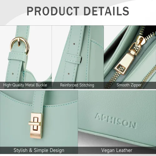 Vista 4 de APHISON Bolso de hombro para mujer, de piel vegana, monederos y bolsos de mano con correa ajustable