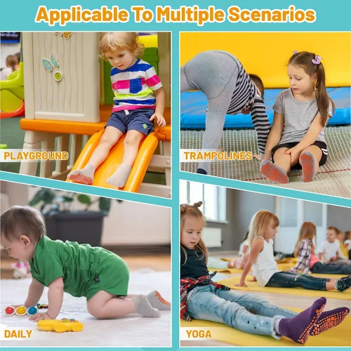 Vista 3 de ELUTONG Calcetines de trampolín para niños con agarres antideslizantes, 6 pares de calcetines con agarre para casa de rebote para niños y niñas