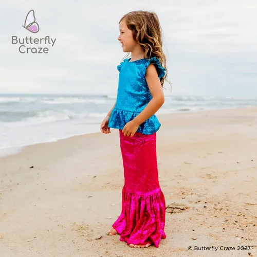 Vista 7 de Butterfly Craze Little Girl's Mermaid Costume, TopDress with Skirt - Perfect for Birthday Parties, Halloween, School Fairs