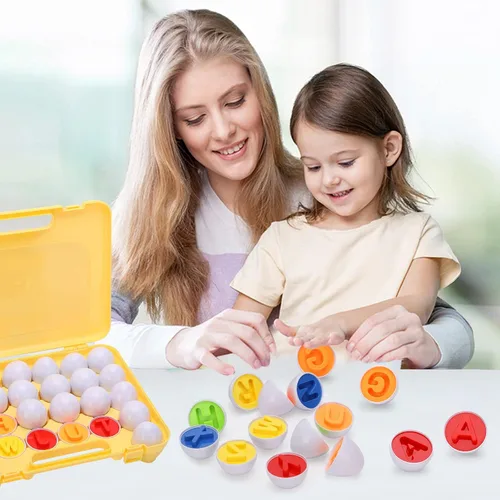 Vista 5 de gbayle Letras a juego de huevos 26 piezas ABC juguetes alfabético educativo de reconocimiento de color y forma clasificador rompecabezas habilidades