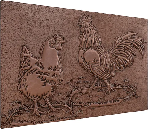 Vista 2 de Kitchen Backsplash, Rooster and Chicken Copper Backsplash, Custom Copper Backsplash Panel, Handmade Copper Backsplash Tile, Indoor Outdoor Wall