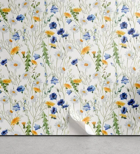 Vista 18 de Ambesonne Papel tapiz despegable y adhesivo con patrón de esquí para el hogar, personas esquiando en colores pastel continuos en la pista, árboles