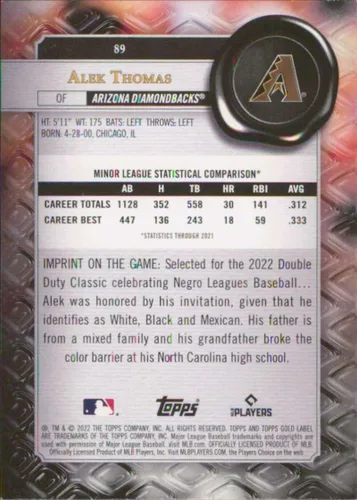Vista 2 de 2022 Topps Gold Label Class 1#89 Alek Thomas Arizona Diamondbacks Rookie Baseball Card - GotBaseballCards