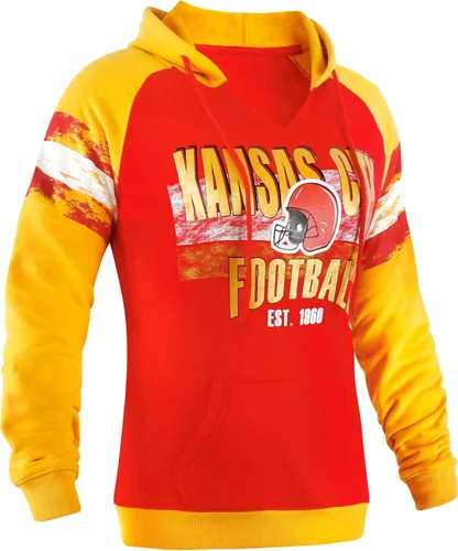 Vista 2 de Sudadera con capucha para mujer, cuello en V, suave, cálida, color rojo y amarillo
