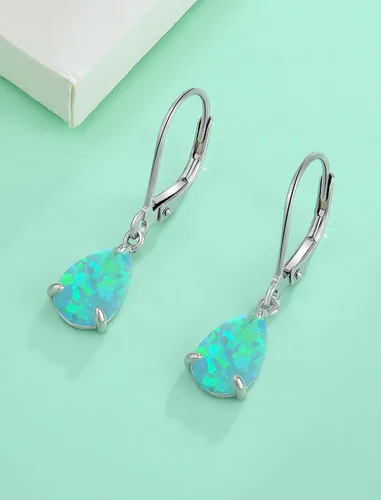 Vista 4 de Vesitim Opal Earrings for Women 925 Sterling Silver Teardrop Solitaire Dangle Drop Earring October Birthstone Jewelry Gift with Created Opal