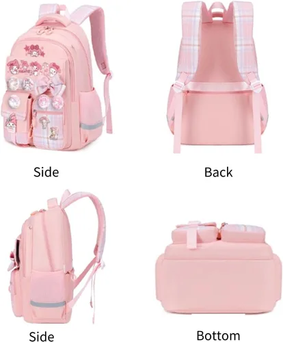 Vista 4 de Mochila Kawaii con 23 piezas de accesorios de anime de dibujos animados antirrobo estética de viaje nuevo semestre bolsa de regalos, Azul, Mediana