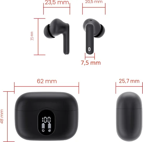 Vista 8 de Auriculares inalámbricos, Auriculares Bluetooth 5.4 con graves estéreo, Auriculares intrauriculares con micrófono de cancelación de ruido y pantalla