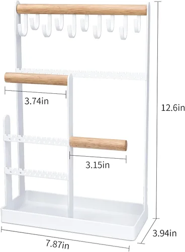 Vista 6 de V-LAFUYLIFE Organizador de joyas, soporte para collares, organizador de 6 niveles para árbol de joyería con soporte para pulsera, bandeja