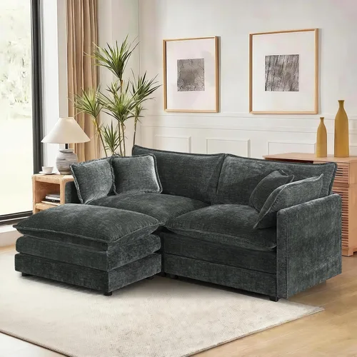Vista 28 de Sofá seccional modular convertible de 76.7", sofás de dos plazas de chenilla con asiento profundo y cojines tipo loveseat para sala de estar, Beige