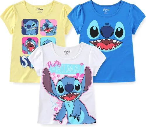 Vista 20 de Disney Lilo and Stitch - Paquete de 3 camisetas de manga corta para niñas pequeñas a grandes