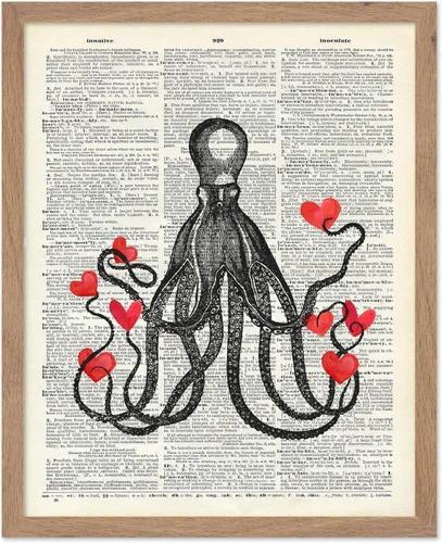 Vista 88 de Poster Master Póster de pulpo para parejas, póster de diccionario, arte Kraken, regalo romántico para él, ella, amantes, decoración náutica