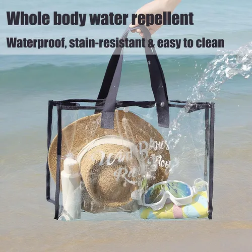Vista 6 de Treasurecove Bolsa de playa transparente para mujer con bolsa desmontable para teléfono, plegable, impermeable, bolsa transparente para playa