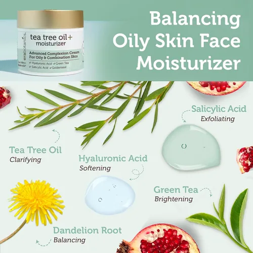 Vista 2 de Crema facial de aceite para árbol de té – para aceite, piel de acné con crema hidratante facial natural y orgánico de 5 ml con 7 ingredientes