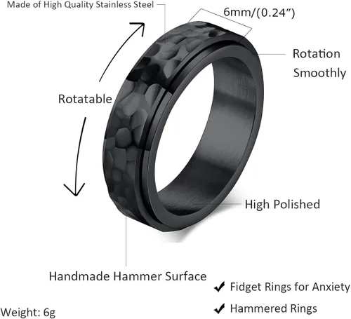 Vista 2 de Nanafast Anillos de ansiedad de acero de titanio de 0.236 in0.315 in para mujeres y hombres, anillos martillados de moda, anillos geniales