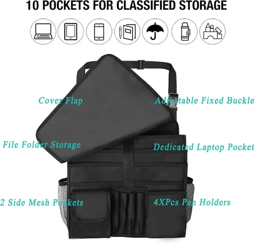 Vista 2 de ECWKVN Organizador de asiento de coche con almacenamiento para tableta y laptop – Organizador multipropósito para asiento delantero y trasero
