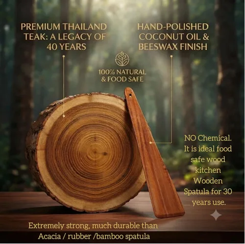 Vista 2 de LorisArm Espátula de madera de teca de 12 ″, espátula de cocina, espátula de huevo, espátula de madera plana, utensilio de cocina de madera, aleta