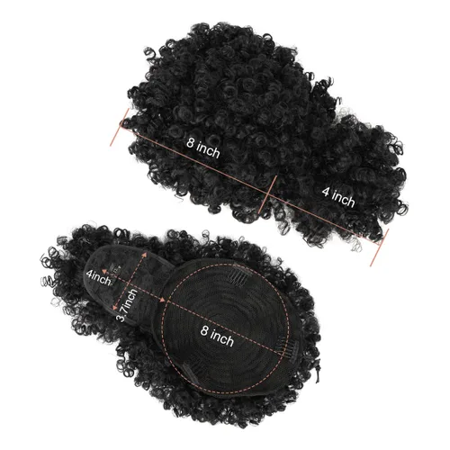 Vista 6 de Cola de caballo con cordón para mujeres negras Afro Puff Cola de caballo con cordón con flequillo Cola de caballo corta crespa y rizada Moño cola