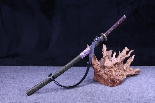 Vista 2 de SHZBZB Katana - Espada samurái hecha a mano, 41 pulgadas, arcilla de acero T10, templada, espada samurái de espiga completa