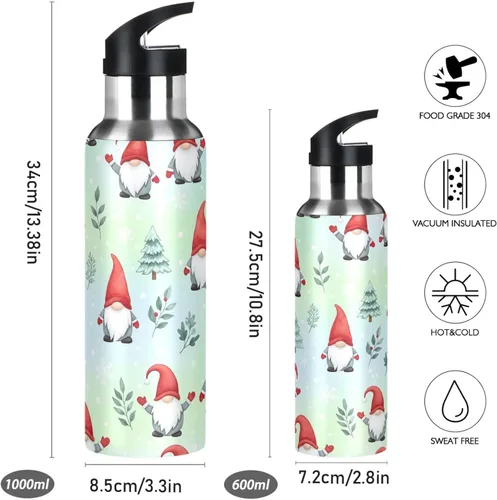 Vista 2 de BPA-Free Sport Water Bottle Insulated 32 Oz, Stainless Steel Water Bottle for Gym Outdoor Travel School, Gnomes Red Hats