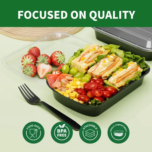 Vista 8 de Contenedores para preparación de comidas, paquete de 50 de 24 oz (100 piezas) contenedores desechables para almacenamiento de comida para llevar