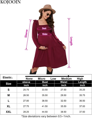 Vista 7 de KOJOOIN Vestido de maternidad para mujer, sin mangas, cuello cuadrado, volantes, casual, bohemio, vestido midi para baby shower, sesión de fotos