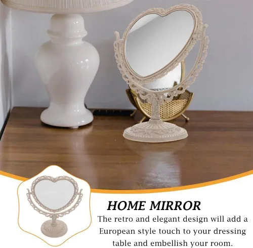 Vista 7 de AKOAK Espejo cosmético en forma de corazón, plástico, de doble cara, giratorio, ligero, espejo de baño y dormitorio (beige) Plástico de doble