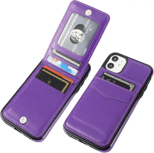Vista 15 de KIHUWEY - Funda tipo cartera para iPhone 11, tarjetero con soporte, color negro Ranuras para tarjetas de crédito, soporte, piel sintética