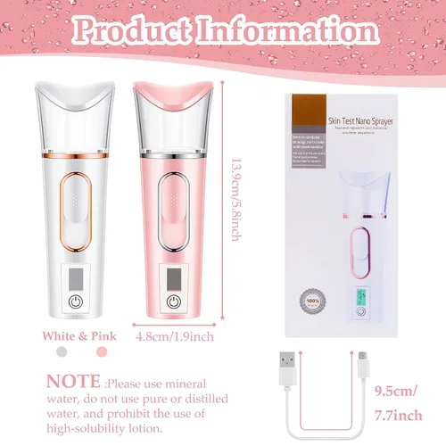 Vista 2 de 2 piezas práctico pulverizador de nano niebla con analizador de piel, probador de humedad, portátil, nano facial, vaporizador facial, atomización