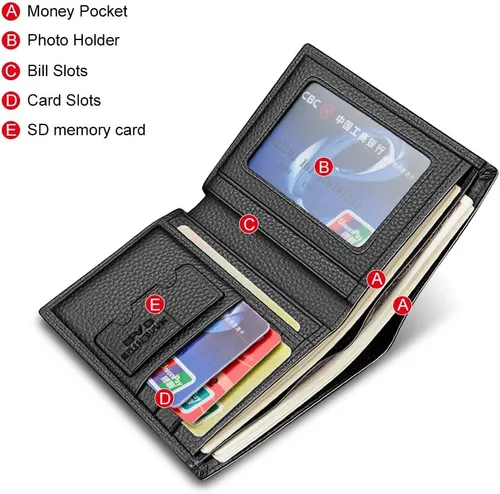 Vista 3 de LAORENTOU Carteras de cuero genuino para hombres, caja de regalo, carteras delgadas para hombre, tarjetas de crédito, monederos casuales