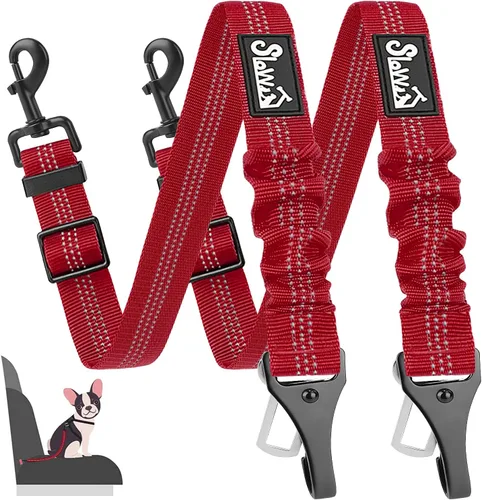 Vista 8 de SlowTon Cinturón de seguridad para perro, correa de cinturón de seguridad ajustable para perro, 2 en 1, cinturón de seguridad para perro
