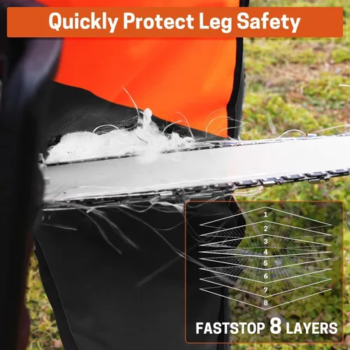 Vista 6 de Delantal de seguridad para motosierra de 8 capas, resistente, con cintura ajustable y bolsillo para hombres/mujeres, clásico C, naranja y negro