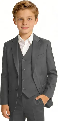 Vista 14 de Trajes para niños, traje de portador de anillos, chaleco formal y pantalones para niño, conjunto de trajes de boda Azul bebé