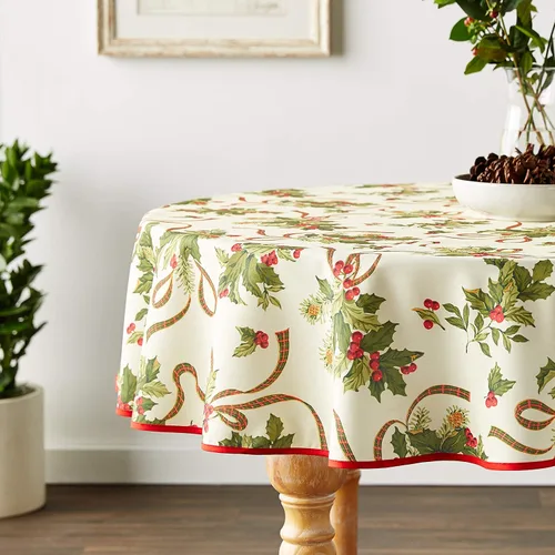 Vista 6 de Violet Linen Mantel de Navidad de temporada europea, color beige, 60 pulgadas, redondo