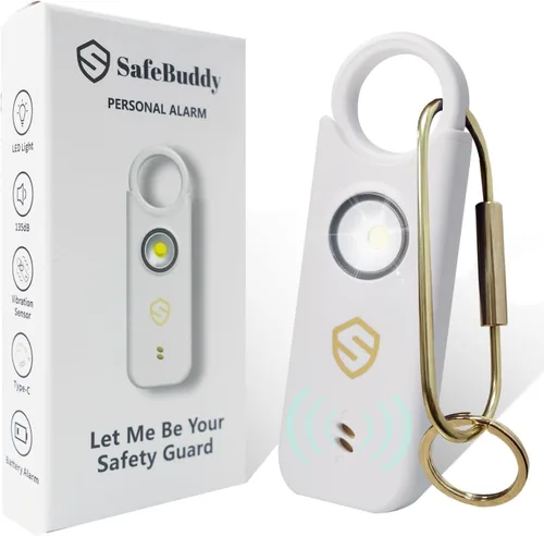Vista 7 de Alarma personal para mujer, diseñada por mujeres, alarma de altavoces dobles extra fuertes con luz estroboscópica, recargable, alarmas personales