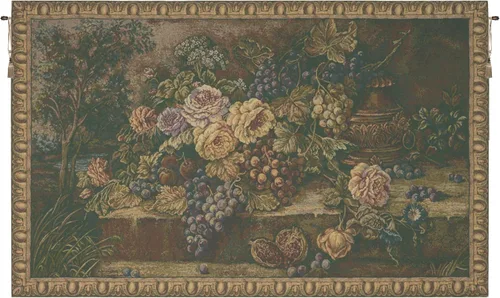 Vista 24 de Bouquet con uvas tapiz italiano rojo – 39 pulgadas x 26 pulgadas algodón/viscosa/poliéster por Charlotte Home Furnishings Inc