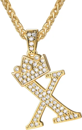 Vista 62 de U7 Crown Initial Number Necklace for Men Women A-Z Letter Pendant Chain a. Oro