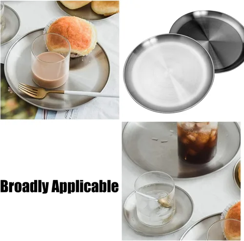Vista 6 de CAMBUY Juego de platos de acero inoxidable de 10 pulgadas, platos de metal ligeros irrompibles para cena, no tóxicos, aptos para lavavajillas, sin