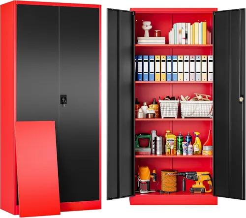 Vista 31 de SISESOL Gabinete de almacenamiento de metal ancho y profundo con ruedas, gabinete de almacenamiento de garaje alto rodante con cerradura, gabinetes