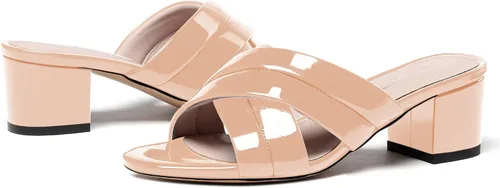 Vista 6 de WAYDERNS Sandalias de tacón bajo con puntera abierta y tacón bajo para mujer, de 2 pulgadas Beige