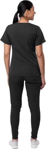 Vista 2 de Adar Pro Flawless Plus - Conjunto de exfoliante para mujer camiseta elevada con cuello en V y pantalones deportivos