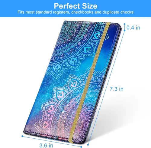 Vista 6 de Funda de chequera para chequera personal, funda de registro RFID con soporte para bolígrafo y divisor de plástico transparente integrado
