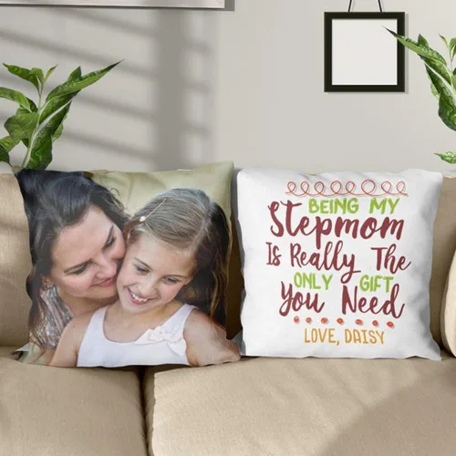 Vista 4 de Personalized Photo Stepmother Throw Pillow, Custom Photo Mothers Day Pillowcase, from Daughter Son, Gift for Bonus Mom, Step Mom Pillow Covers for 10