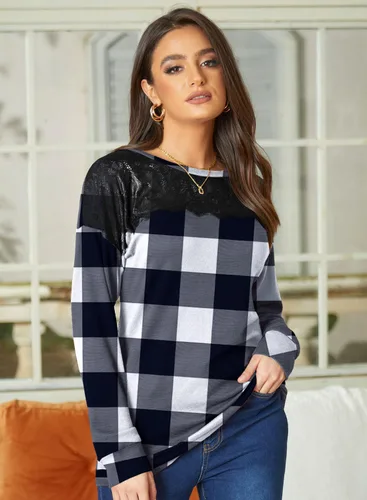 Vista 3 de For G and PL Sudadera elegante de manga larga y con encaje negro para mujer